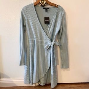 Forever21 Surplice Long Sleeve Dress baby blue knit
